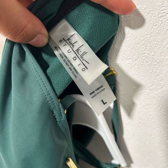 Nicole Miller bandeau twist drape swimsuit green size l - Picture 4 of 7